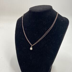 Sterling Silver pearl pendant double chain choker Necklace